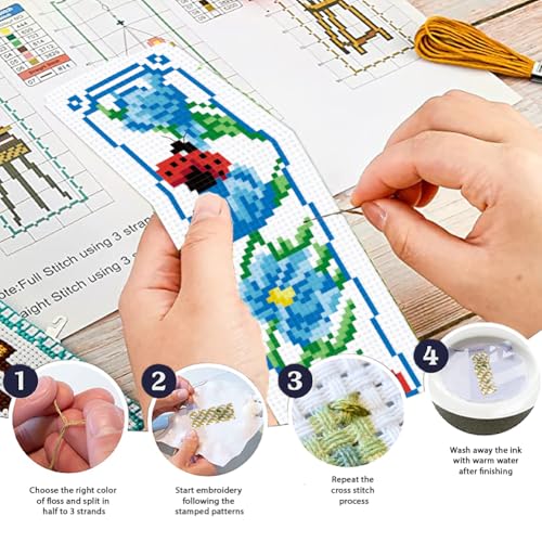 ORIGACH 6 Set Garden Floral Insect Cross Stitch Bookmark Kit for Beginner - style: Flowers and Butterflies