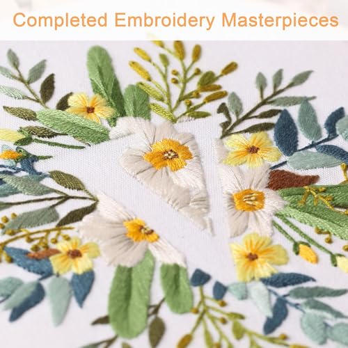 Harimau Letter Pattern V Embroidery Kit for Adult Beginners, Complete Starter Pack with 1 Hoop, Needles, Instruction Guide & Embroidery Stitch Video Tutorials - color: V