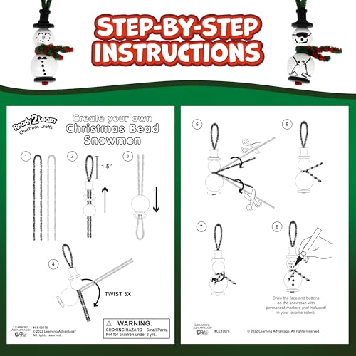 READY 2 LEARN Christmas Crafts, Create Your Own Bead Snowmen, Set of 4