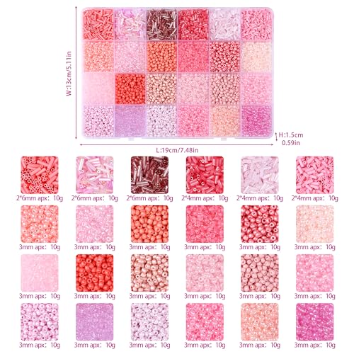 LAIDANLA 7500pcs Pink Glass Seed & Bugle Tube Beads Kit for Jewelry Making - color: Pink