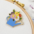 Caterpillar Cross Stitch Floral Watering Can Magnetic Enamel Needle Minder, for Cross Stitch, Embroidery and Needlework