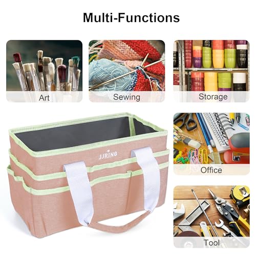 JJRING Craft Organizer Tote Bag Art Storage Caddy Bluish Beige - color: Beige, size: Small