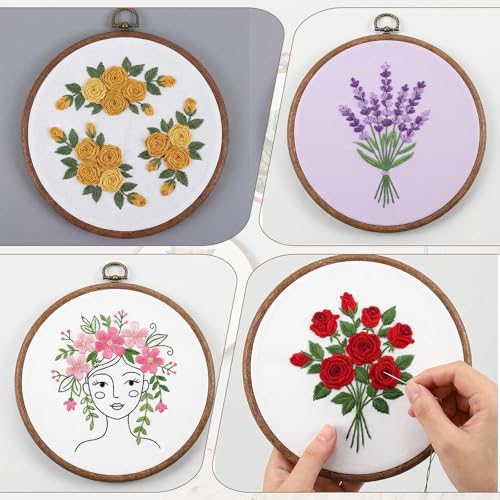 6 Pcs 7inch Embroidery Hoop, Cross Stitch Hoop Rubber Imitated Wood Circle Frame Ring for Art Craft Sewing and Christmas Ornaments
