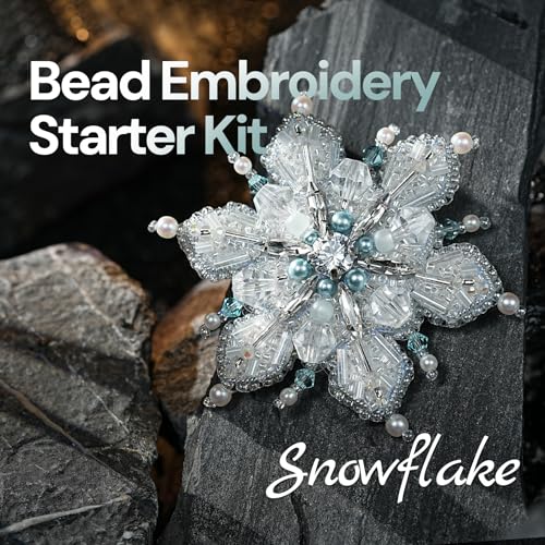 Relime Bead Embroidery Starter Kit w Step-by-Step Video Tutorials, Snowflake Craft Kit Hand Embroidery Kit with Patterns, Handmade Jewelry DIY for Adults and Kids