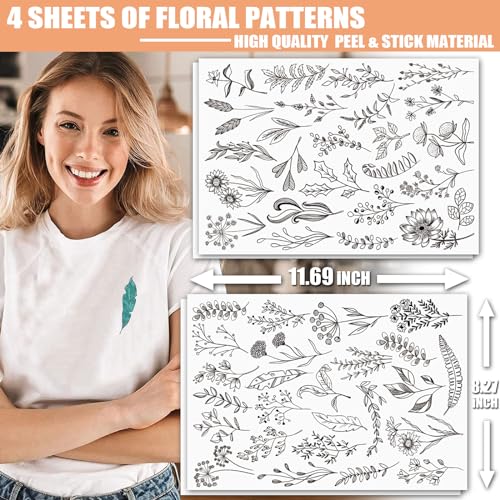 Patemby Embroidery Pattern Water Soluble Embroidery Stabilizers, Stick and Stitch Embroidery Paper Wash Away with Pre-Printed Pattern Designs Stencils Transfers for Hand Sewing Lover Beginner - color: Leaves, Pack of 2