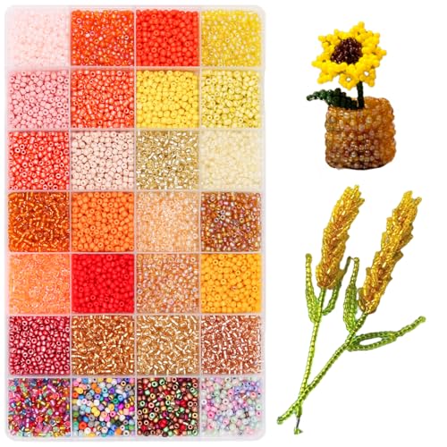 11200pcs Glass Seed Beads for DIY Crafting Bracelet Necklace Embroidery Jewelry Making Supplies (3mm, 400pcs/Color, 28 Colors, Yellow Scheme) - color: Yellow