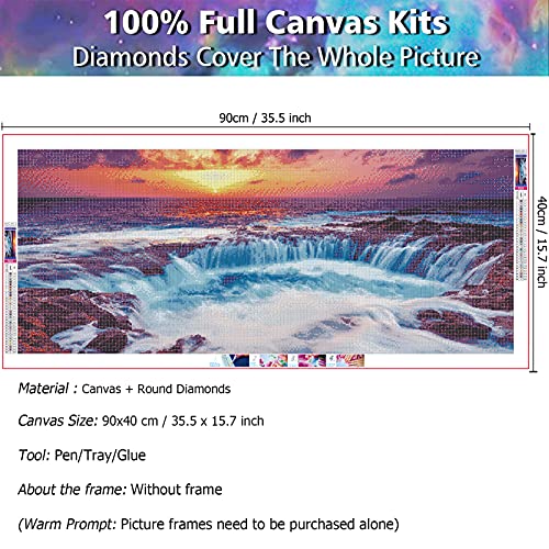 JATOK Diamond Painting Kit for Adults, Sunset Waterfall, 35.5 x 15.7 in - color: Yellow