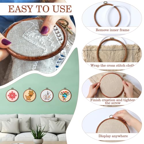 Burbell 15 Pcs 8 Inch Round Embroidery Hoops Frame Circle Spring Rubber Hoops Ring Display Cross Stitch Ornament Imitated Wood Frame Kits for Spring Gifts Mother's Day Craft Sewing DIY Hanging Gifts - size: 8 Inch