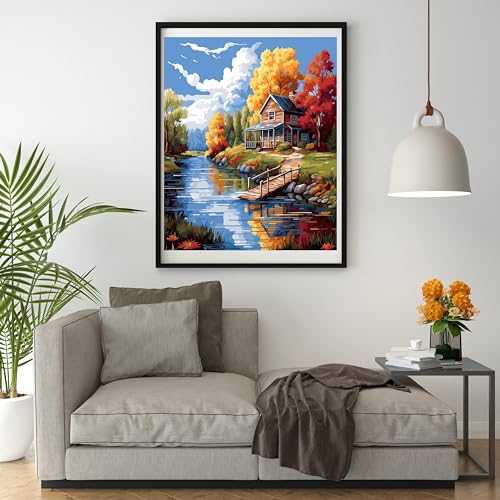14CT Counted Cross Stitch Kits for Adults Mountain Flowers Stamped Cross Stitch Kits for Adults Clearance (Mountain 7) - color: Mountain 7