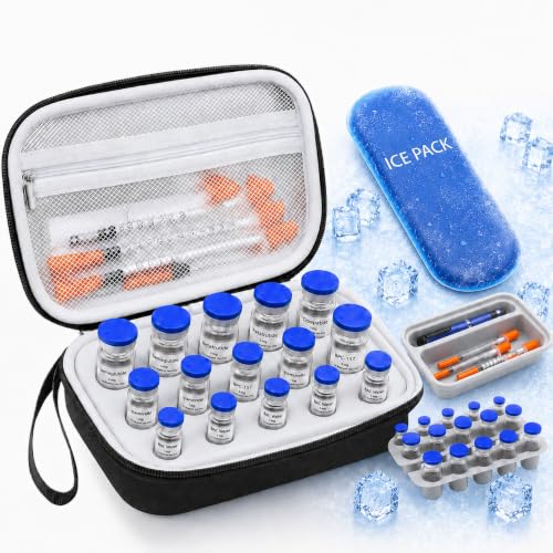 Peptide Case for Fridge Travel with 1* Reusable Ice Pack - color: Black+grey- 5×3ml+10×(5ml/10ml)