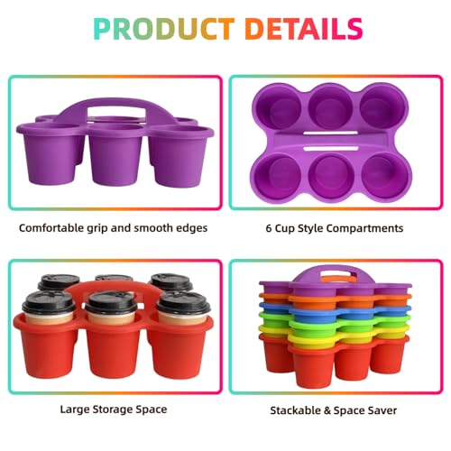 6 Pack Plastic Classroom Caddy Organizer with Handle,6 Compartment, Rainbow - color: Rainbow