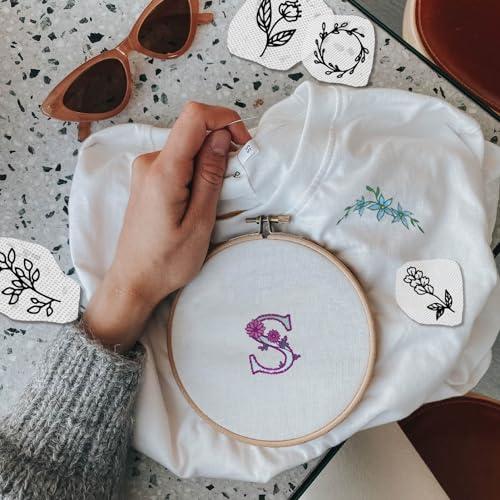 CRASPIRE 2 Sheets A-Z Letters Water Soluble Embroidery Stabilizers Alphabet 52Pcs Patterns Hand Sewing Stick and Stitch A4 Transfers Fabric Wash Away Pre-Printed Self Adhesive for Cloth Sewing Lovers - style: 2 Sheets A-Z Letters-029