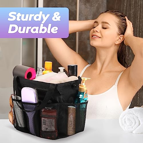 famichan Mesh Shower Caddy Portable, Dorm Room Essentials for College Students, Large Capacity with 8 Pockets Shower Bag for Camping,Swimming,Gym,Travel - color: BLACK Oxford