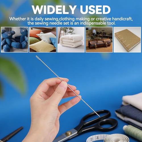 AUUIUOS Steel Large Eye Extra Long Sewing Needles, 20 Pcs, 5 Sizes