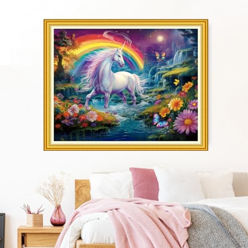 Funxvoot Stamped Cross Stitch Kits Beginners Full Range of Embroidery Kits for Adults 11CT Embroidery Patterns Needlepoint Kits Printed Cross Stitch Kits-Rainbow Unicorn 16x20 inch - color: Craftsstyle18