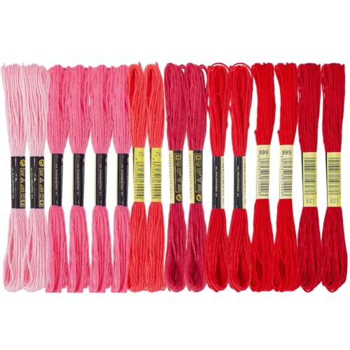 16 Skeins 131 Yards Multicolor Embroidery Thread Set 6 Ply 1.2mm Cotton Cross Stitch Embroidery Floss Friendship Bracelet String for Bracelet Making Knitting Stitching Sewing Crafts (Red) - color: Red