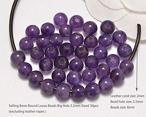 AD Beads Natural Gemstone 8mm Round Loose Beads Big Hole 2.5mm Sized 40pcs (Amethyst) - color: Amethyst