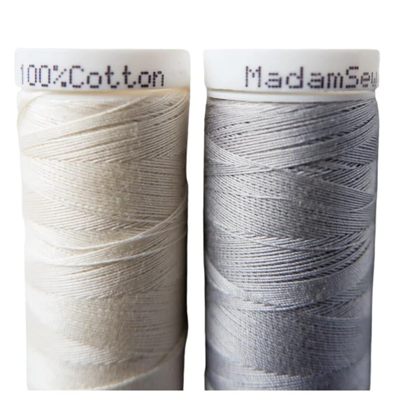 Madam Sew Cotton Thread Set – 8 Small Spools – 100% Cotton Thread for Sewing Machine & Hand Stitching | Strong, Low-Lint All Purpose Threads for Fabric, Quilting, and Stitching – Sand & Stone - color: Sand & Stone