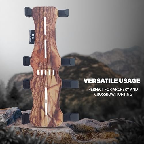 Hunt & Seek Fabric Archery Arm Guard 4 Hook-and-Loop Adjustable Straps Hunting Arm Guard Forearm Wrist Protector Archery Bracer Adult Unisex - color: Camo