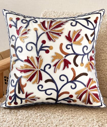 Embroidered Throw Pillow Cover, 18x18 Inch, Fall Floral - color: Fall Flower, size: 18" x 18" (Pack of 1)