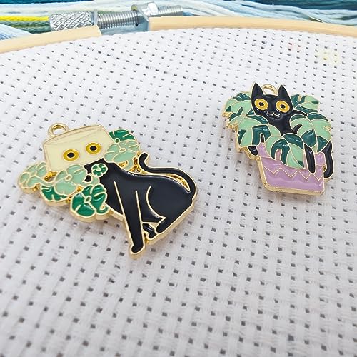 2pcs Black Cat Needle Minder for Cross Stitch, Needlepoint Magnets, Keepers for Sewing, Embroidery and Needlework Accessories, Enamel and Magnetic Nanny