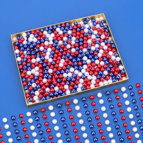 DUQGUHO Red White and Blue Beads, 6mm Patriotic Beads for Crafts - color: Red&Blue&White, size: 6mm
