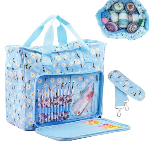 Knitting Bags and Totes Organizers Large Crochet Bag(Blue Bee) - color: Blue Bee