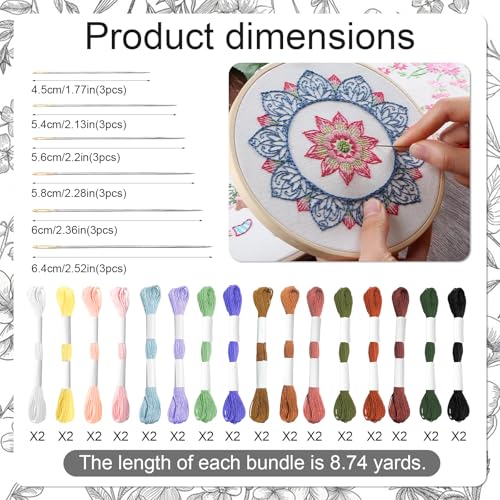 32 Skeins Sashiko Thread,18Pcs sashiko Needles, 100% Cotton,16 Colors, Each Bundle Measuring 8 Meters/8.75 Yards,Suitable for Sewing and Embroidery. - color: 16 Colors