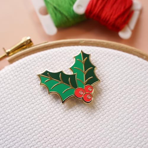 Caterpillar Cross Stitch Needle Minder - Holly Leaf for Cross Stitch, Sewing, Embroidery and Needlework Accessories, Enamel and Magnetic