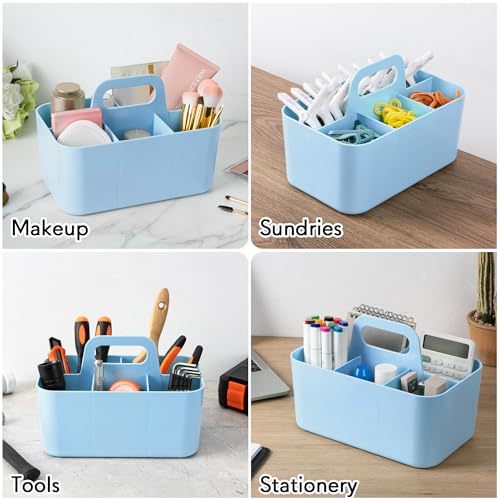 Tiawudi Multipurpose Caddy Organizer, Plastic Caddy with Handle, Stackable Desk Organizer for Stationery, Marker and Pencil, Office Supplies Organizer, Dorm Caddy - color: Light Blue, size: Rectangle