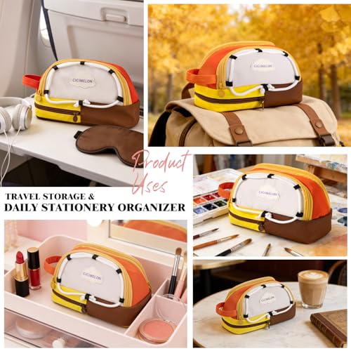 CICIMELON Large Capacity Pencil Case, Cute Aesthetic Pen Pouch with 3 Compartments, Big Pencil Bag Organizer for School Supplies, Pen Holder for Kids, Girls, Boys, Students - color: Brown Base