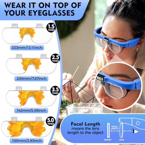 Dilzekui Magnifying Glass w/Light,1.5X-5X Magnifying Glasses Acrylic Lenses - color: Blue