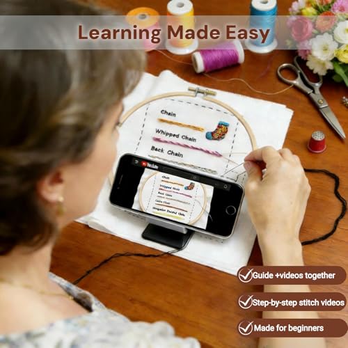 2026 Upgraded Embroidery Stitch Book & Complete Kit for Beginners | Includes Embroidery Hoop,86 Tools,65 Water-Soluble Patterns & 106 Stitches With Guides,Portable Craft Set for Adults & DIY Lovers