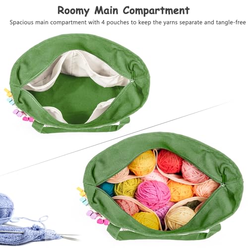 Large Yarn Bags for Crocheting, Canvas Crochet & Knitting Project Tote - color: Lime, size: Large-15”