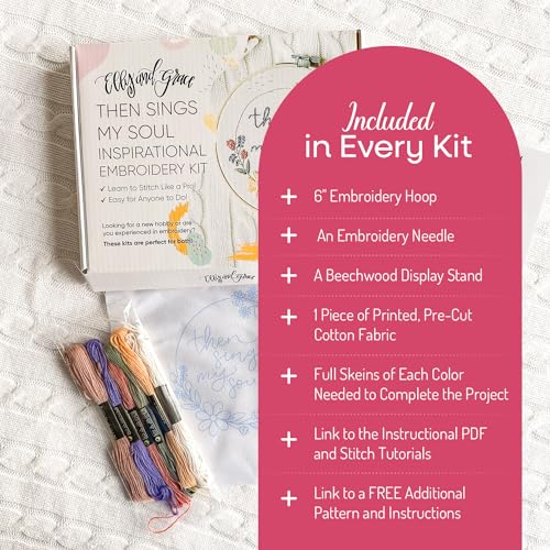 Elly & Grace Christian Embroidery Kit with Embroidery Hoop, Easy Embroidery Kit for Beginners and Adults, Full Embroidery Hoop Kit with Needles and Thread Included (Then Sings My Soul) - style: Then Sings My Soul