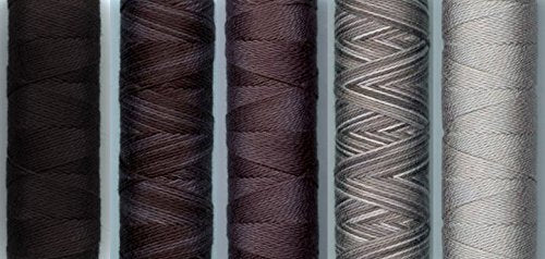 Sue Spargo Eleganza #5 Perle, Five 40yd Spools of Polished Cotton Thread for Embroidery Bundle (K - Greyscale)