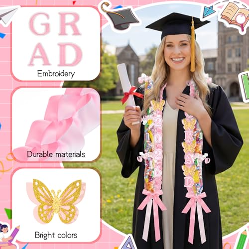 JenPen 2026 Graduation Leis Candy Lei Kit, 2026 Graduation Ribbon Woven Double Braided Necklace DIY Kit for High School College Women Men Graduate Gift Party Supplies - color: Pinkish White