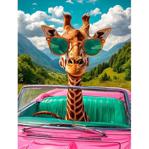 Giraffe Stamped Cross Stitch Kits for Adults Beginner, Car Counted Cross Stitch Kits Printed Stitching Cute Patterns Dimensions Needlepoint Art Crafts Embroidery Kits for Adults - color: Cross Stitch-1215-7