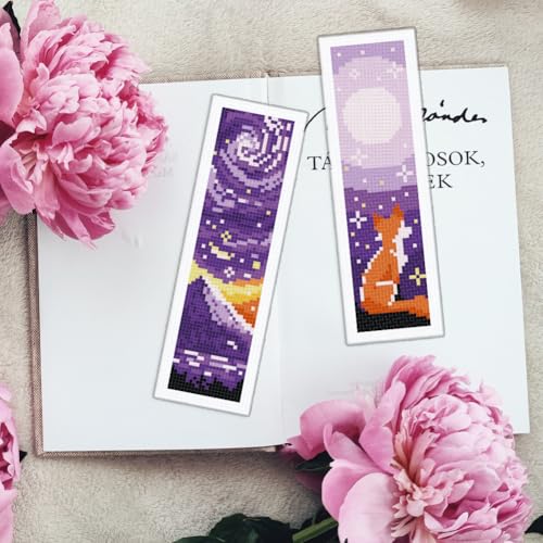 INFUNLY 6pcs Purple DIY Cross Stitch Bookmark Kits 2.4''x7.9'' Owls Stamped Embroidery Bookmark Kit with Instruction Hot Air Balloon Embroidery Bookmark Set with Pre-Printed Pattern for Book Lovers - style: Purple Universe