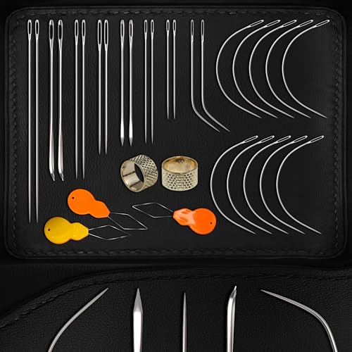 VONEEDL Heavy Duty Hand Sewing Needles Set - 26 Straight and Curved Hand Sewing Needles for Upholstery, Leather, Carpet, Canvas Repair and Sail Crafts - size: 26 Needles