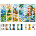 ACRNIGHEET 6pcs Cross Stitch Bookmark Kits, Landscape DIY Cross Stitch Bookmarks, Embroidery Bookmark Cross Stitch Kits with Scenery Pattern, Stamped Cross Stitch Kit Bookmark for Beginners Adults - style: Mountain and river patterns