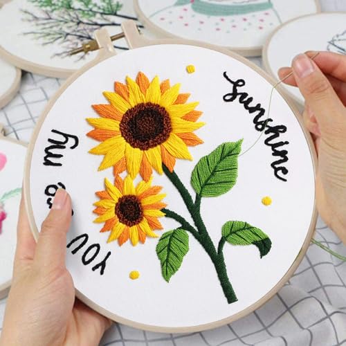 Louise Maelys Embroidery Kit Canvas Tote Bag with Sunflower Pattern - color: sunflower