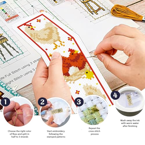 ORIGACH 6 Set Chicks & Words Cross Stitch Bookmark Kit for Beginner - style: Chicks