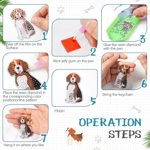 Junkin 12 Pcs Cross Diamond Painting Keychains, 5D DIY Craft Kits - style: Puppy