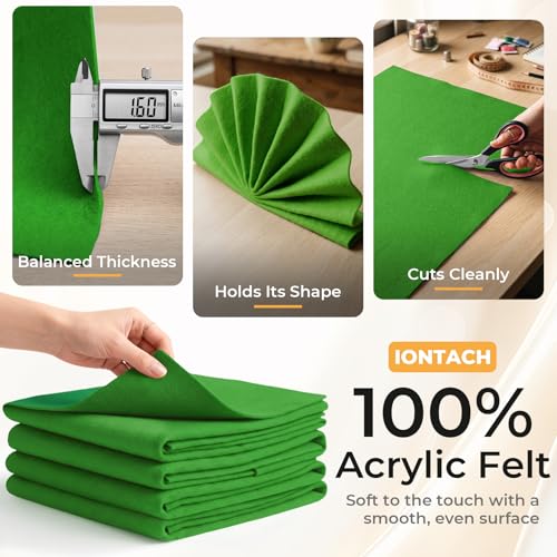 IONTACH 9" X 36" Soft Felt Sheets 1.6mm Thick (4 Packs, Green) - color: Green