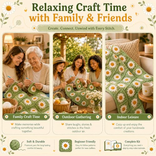 Coopay Crochet Kit for Beginners Adults, Large Granny Square Blanket Kit - color: Upgrade-Large-green