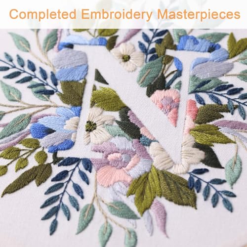 Harimau Letter N Pattern Embroidery Kit for Adult Beginners, Complete Starter Pack with 1 Hoop, Needles, Instruction Guide & Embroidery Stitch Video Tutorials - color: N