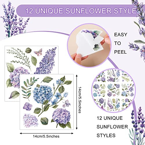 BBTO 12 Sheets Rub on Transfers for Crafts Wood Furniture DIY, 5.5" x 5.7" - style: Hydrangea