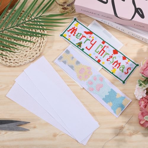 GLOBLELAND 22 Pcs Blank Cross Stitch Bookmark 14CT 7.87"x2.36" Cotton Cross Embroidery Bookmarks Aida Fabric Cross Stitch Simple Cross Stitch Fabric for Crafts DIY Crafts Sewing Projects Readers