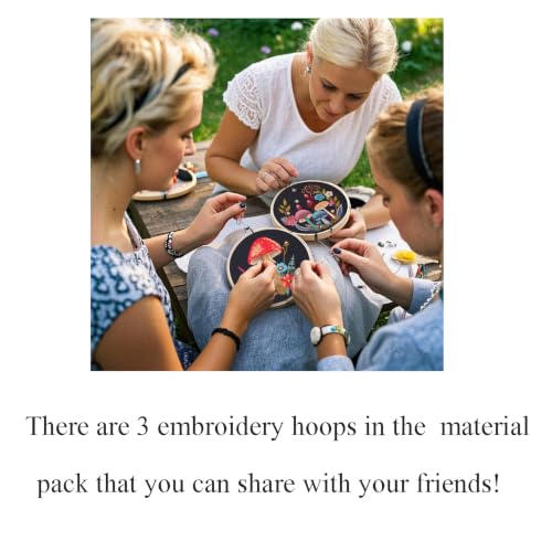 Myfelicity Embroidery Kit with Mushroom Patterns, 3 Hoops, Fabric, Threads, Needles, Instructions (Colorful) - color: colorful